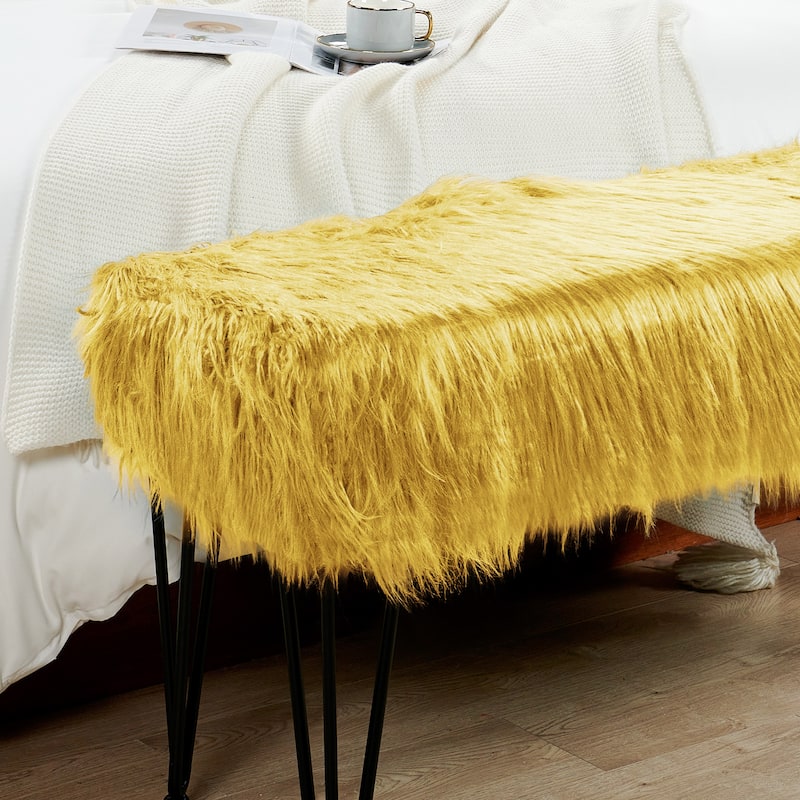 Home Soft Things Mongolian Fauxfur Ottoman 46"x16"x22" with Table Legs