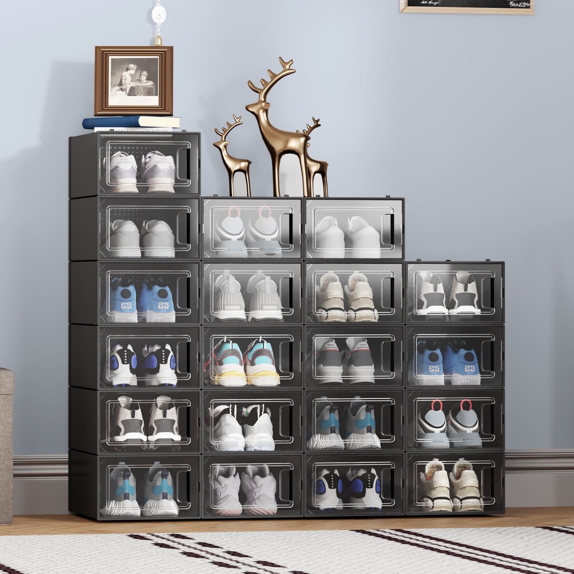 Moasis Black 20PCS Plastic Large Shoe Storage Box Set