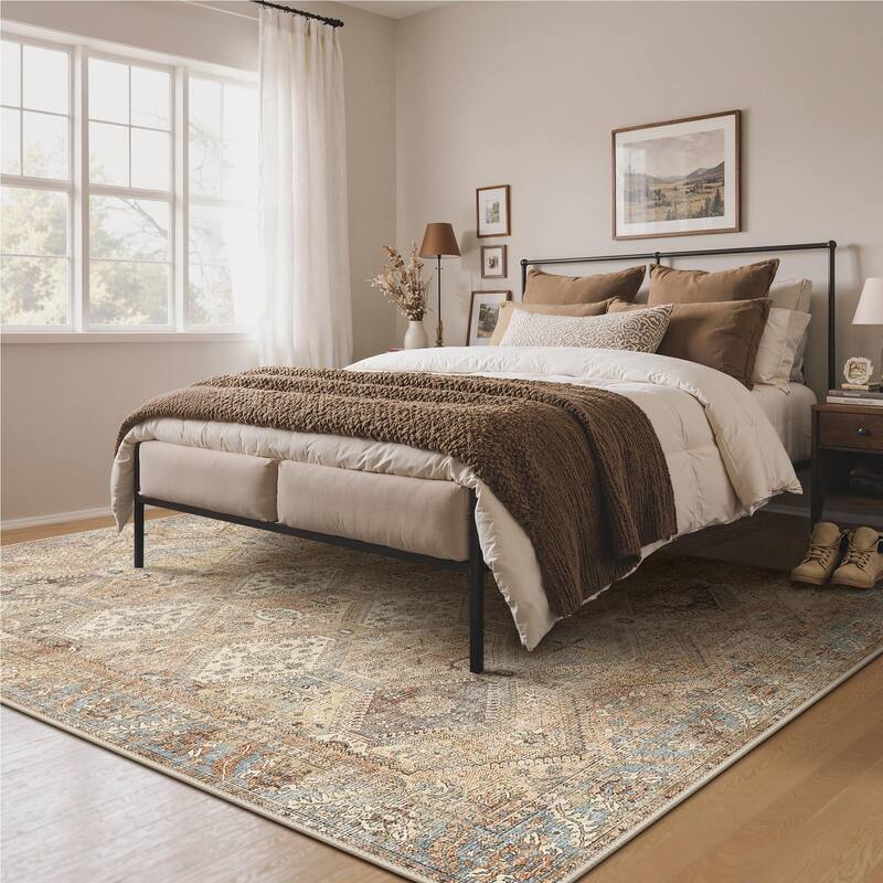 Mcow Vintage Wood-Tone Low-Pile Washable Non-Slip Area Rug