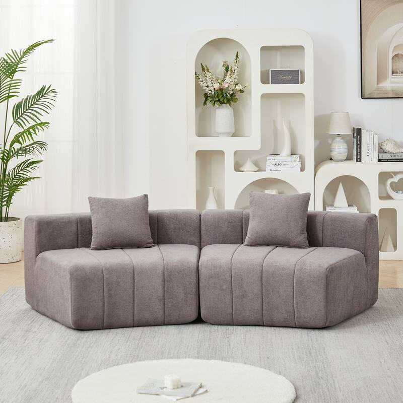 Chenille Curved Sectional Sofa with 2 Pillows,Curved Symmetrical Modular Semi Circular Sofa Sectional for bedroom, Living room