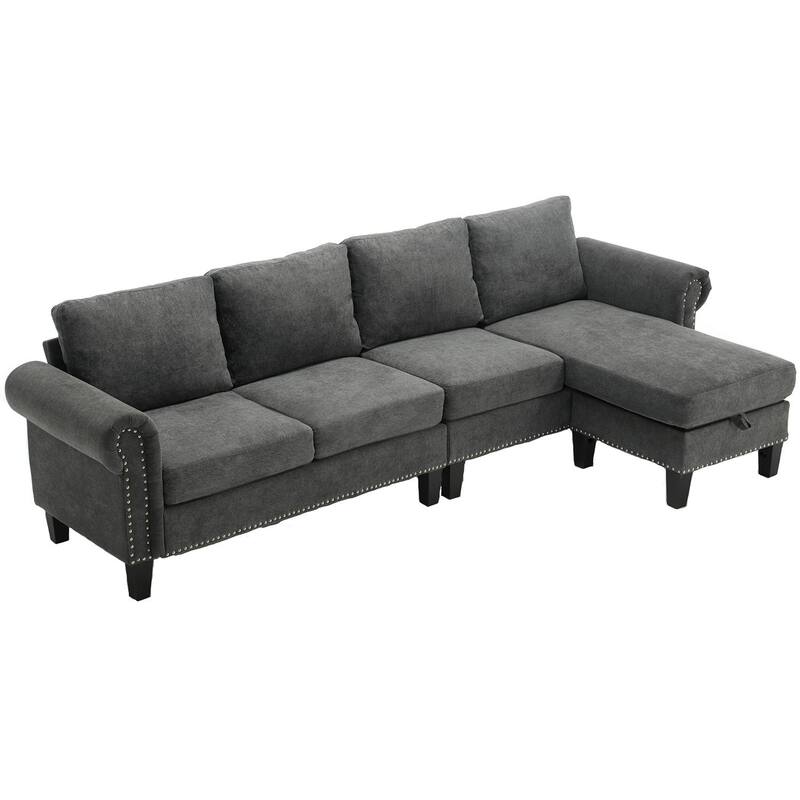 106" Modern L Shape Convertible Linen Sectional Sofa with Storage for Living Room