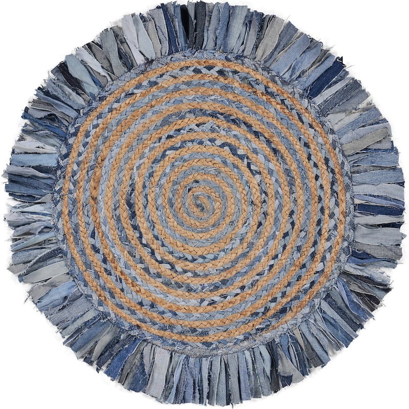Sevita Organic Jute Braided Area Rug, Denim Blue and Natural