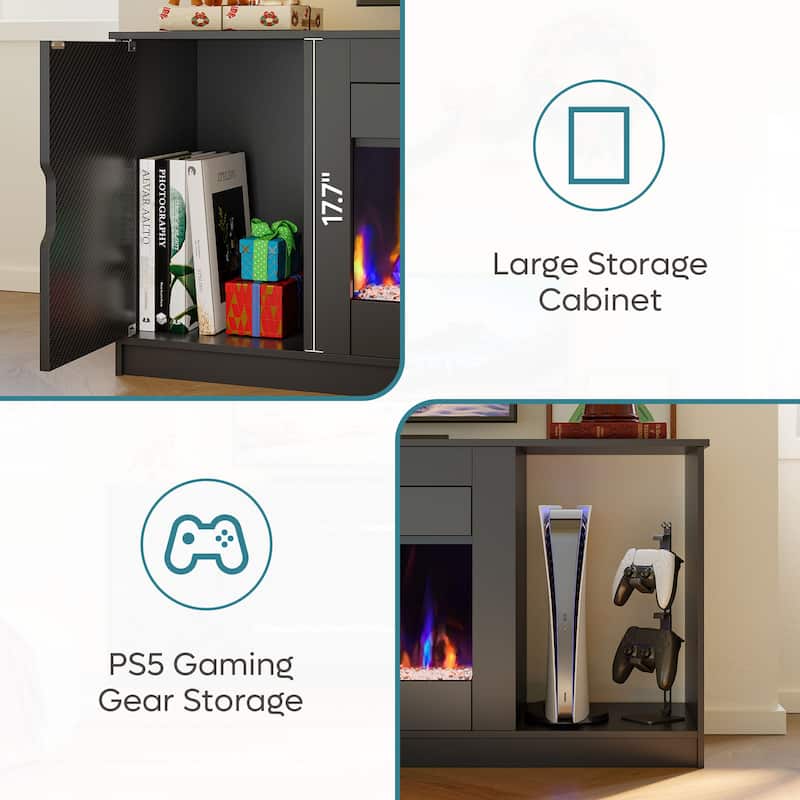 Bestier 70" TV Stand with 36" Electric Fireplace, Modern Led Electirc Fireplace TV Stand fits TV up to 80" with Storage Cabinet