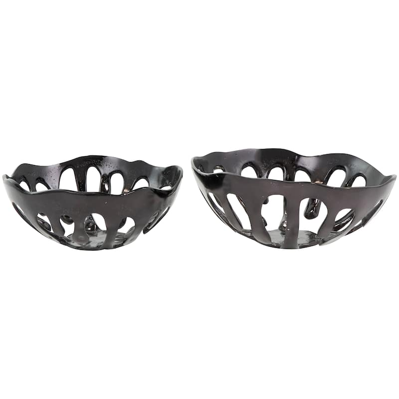 Aluminum Metal Drip Decorative Bowl with Open Frame Design - Set of 2 Gold, Silver or Black - Roche River Decor