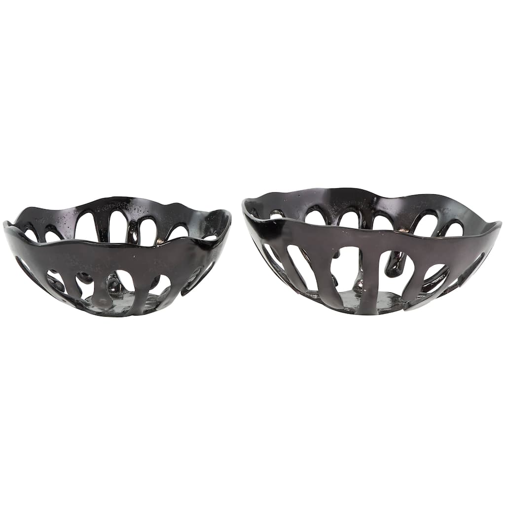 Aluminum Metal Drip Decorative Bowl with Open Frame Design - Set of 2 Gold, Silver or Black - Roche River Decor