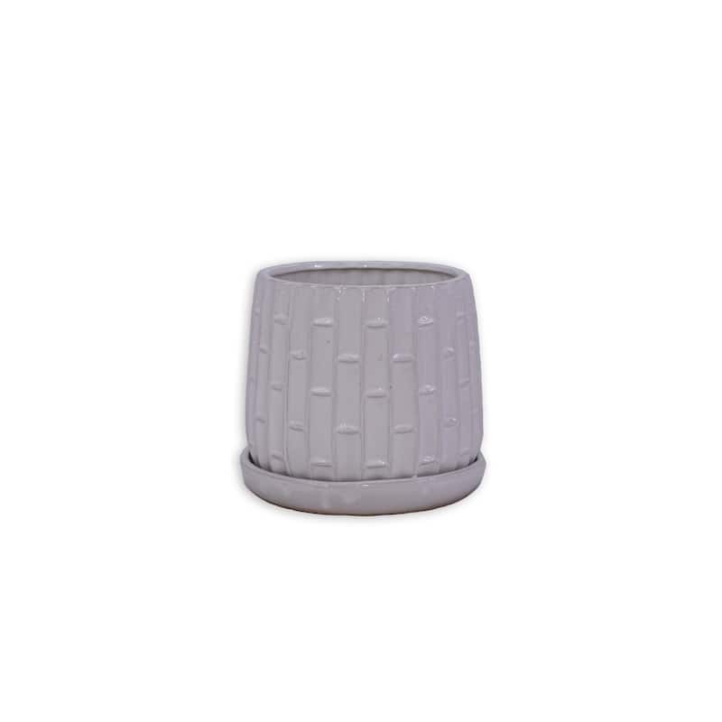 Sleek Striped Ceramic Planters with Glossy Finish 2pc