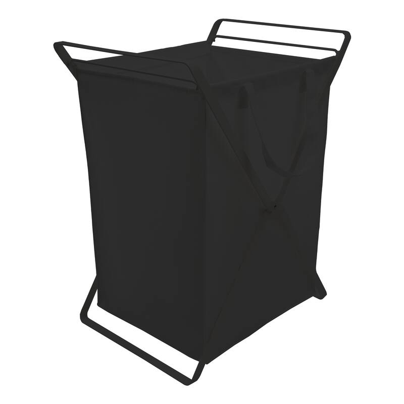Yamazaki Home Laundry Hamper with Cotton Liner - Two Sizes, Steel and Cotton, Large, 20 gallons, 75 liters, Collapsible - Black
