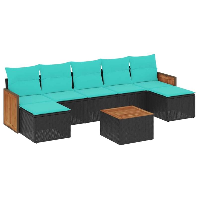 vidaXL 7 Piece Patio Sofa Set with Cushions Black Poly Rattan