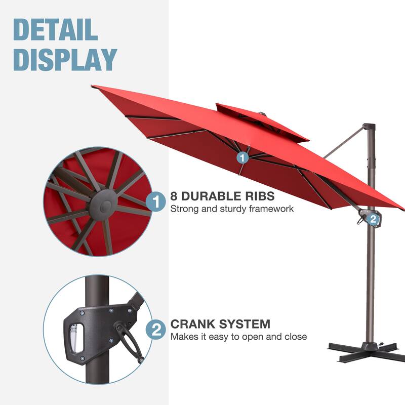 VredHom Outdoor 9x11FT Patio Dual Top Cantilever Offset Umbrella