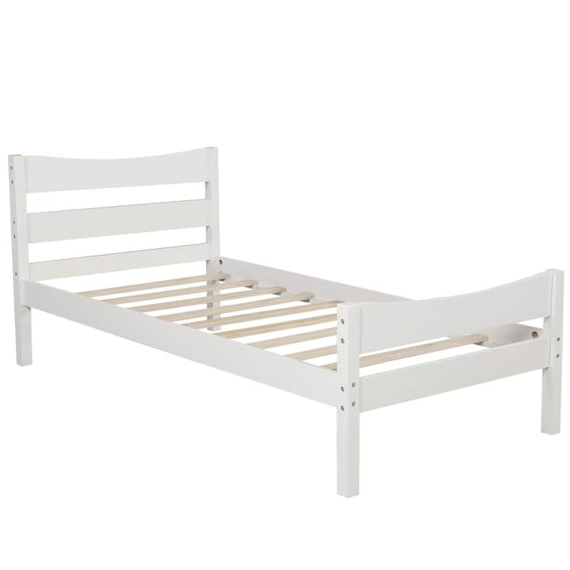 35.4" Height Wood Platform Bed with Headboard,Footboard and Wood Slat Support
