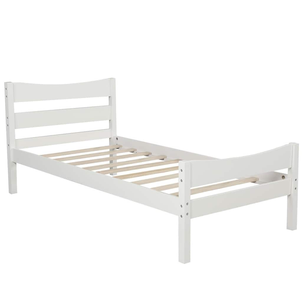 Twin Size Wood Platform Bed with Headboard