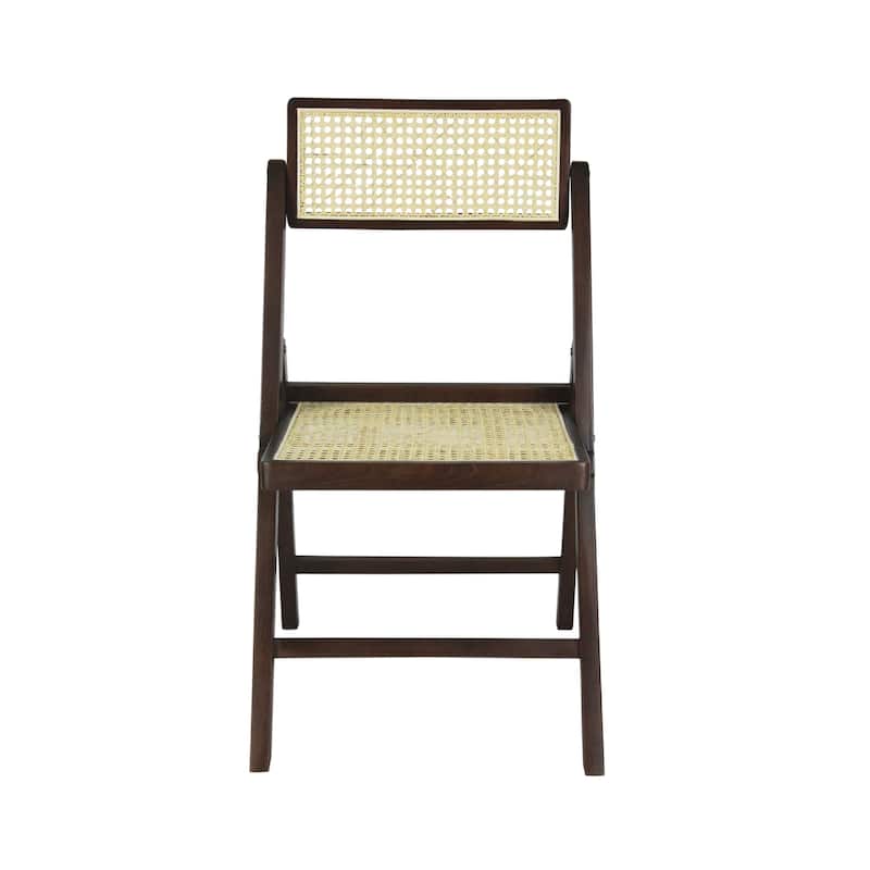 JONATHAN Y Olivier Mid-Century Vintage Wood Rattan Folding Chair with Adjustable Back, (Set of 2)