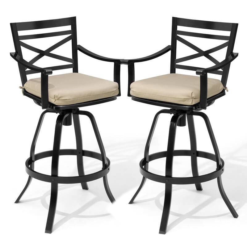 Outdoor Aluminum Swivel Bar Stools with Sunbrella Cushion - Canvas Antique Beige Cushion - 2PC