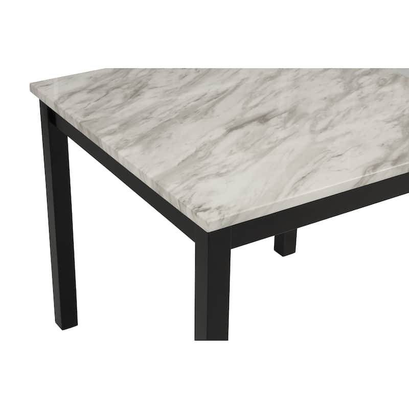 5pc Counter Height Dining Set Square Faux Marble Table Velvet Upholstered Tufted Nail Head Chairs Wooden Leg