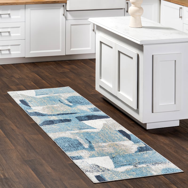 Nuloom Sherri SpinClean Abstract Machine Washable Area Rug - 2' 8" x 8' - Blue - Runner