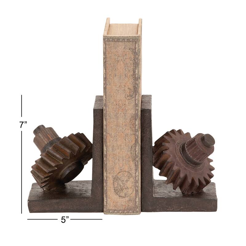 Polystone Gear Decorative Bookends - Set of 2 Brown - Roche River Decor