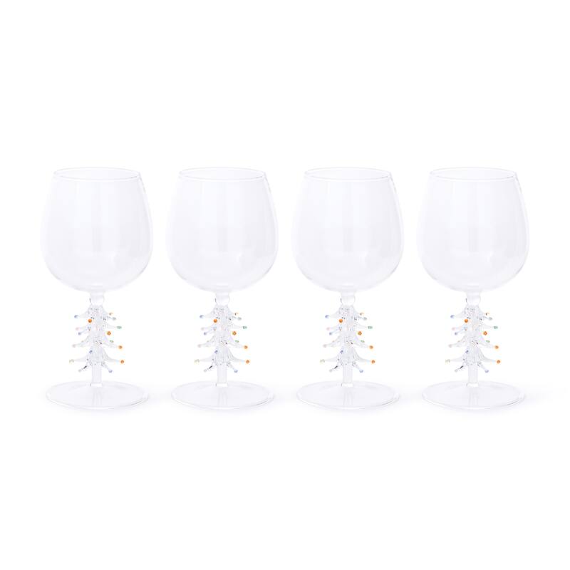 Treetop Cheers Wine Glasses - Holiday Stemware, Set of 4