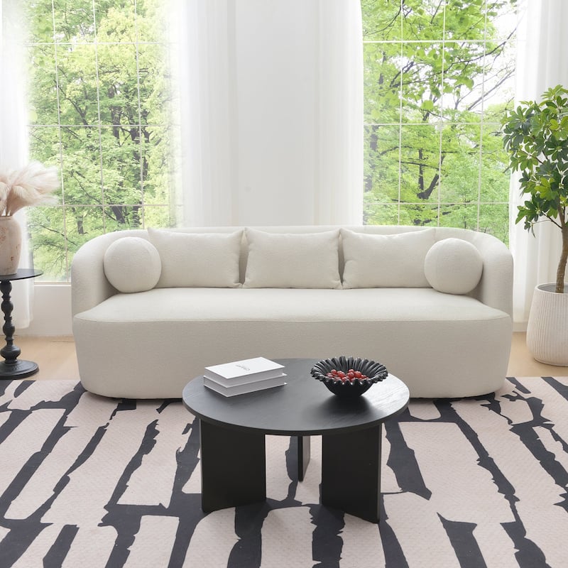 KINWELL 3-Seater Sherpa Boucle Upholstered Sofa Couch for Living Room Lounge, 85" W