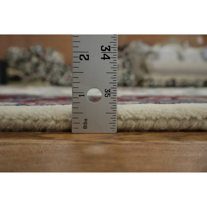 Hand Knotted Oriental 100% Wool Carpet Traditional All-Over Beige & Ivories Kashan Runner Rug - 11' 10'' X 2' 7''