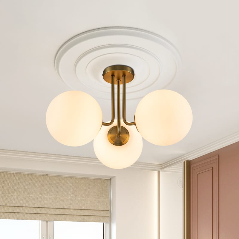 3 - Light 22'' Modern Sputnik Globe Glass Semi Flush Mount Light - Gold