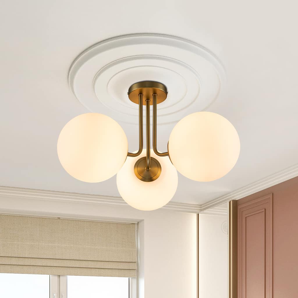 3 - Light 22'' Modern Sputnik Globe Semi Flush Mount Light with Opal Glass Shades