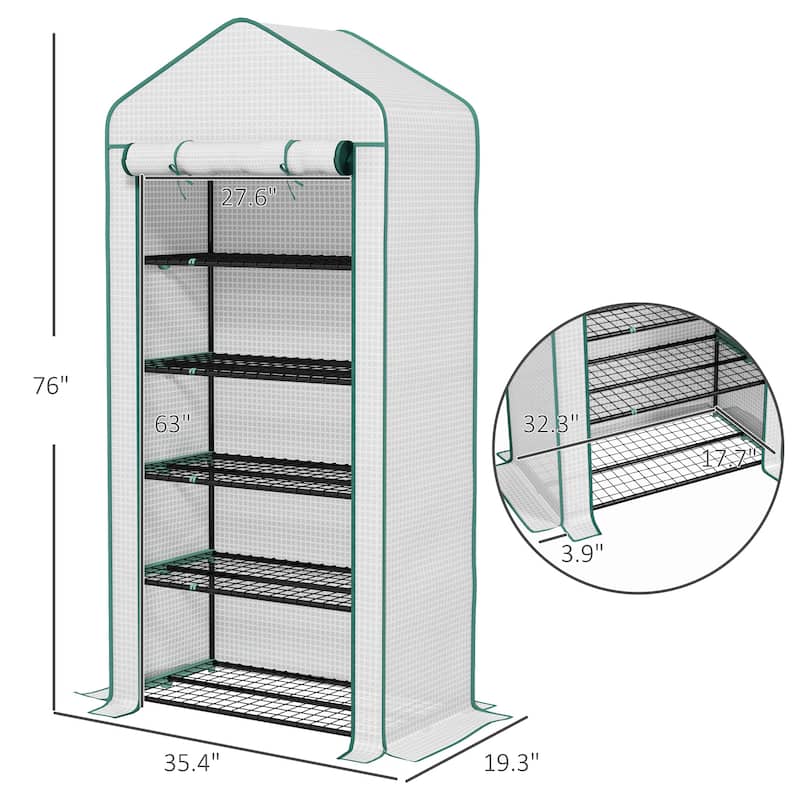 Outsunny 5 Tier Mini Greenhouse, 76" x 35.4" x 19.3" Small Portable Greenhouse with Reinforced PE Cover, Green