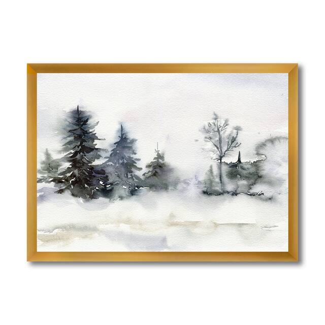 Designart 'Christmas Minimalistic Forest Landscape and Snow' Lake House Framed Art Print