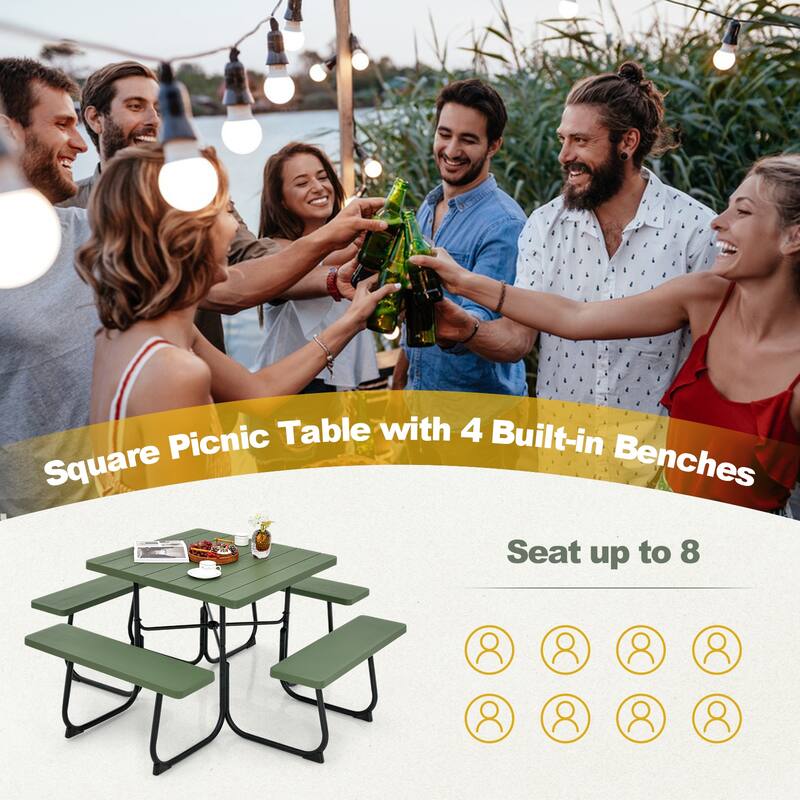 Gymax Outdoor Picnic Table 8-person Square Picnic Table Bench Set w/ 4
