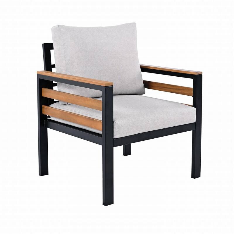 5-Person Outdoor Sofa Set with Acacia Wood Armrests and Removable Cushions