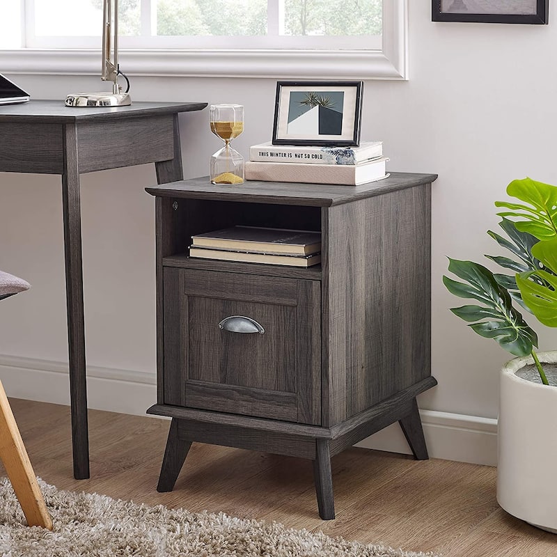 Caffoz Wooden Home Office File Cabinet with Fully Extended Drawer - Smoked Oak