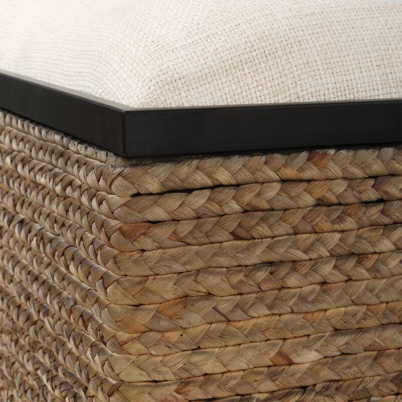 Straw Braided Storage Accent Stool - 22" - Brown and Beige