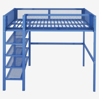 Blue Modern Full Loft Bed with Shelves & Workstation - Multi-Functional