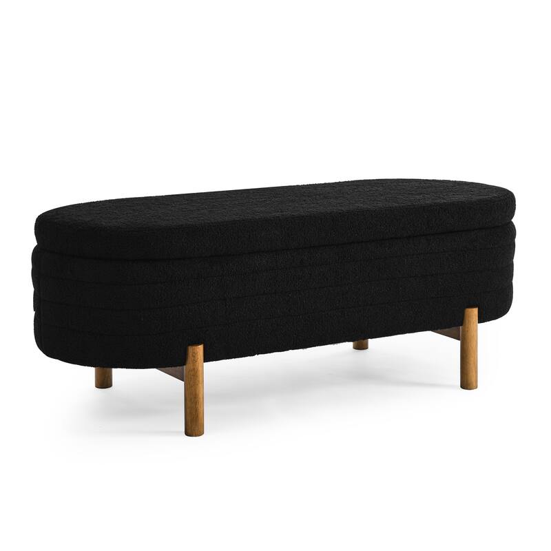 Ottoman Oval Storage Bench,Rubber Wood Leg,Beige(46."x17.7"x10.8")