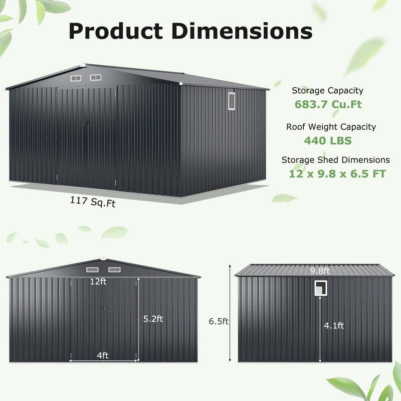 Costway 12 x 9.8 FT Outdoor Storage Shed All-Weather & Rustproof - See Details