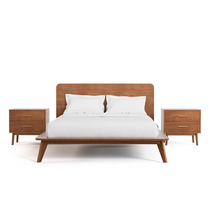 Furniture of America Beau Midcentury 3-Piece Walnut Low Profile Wood Bedroom Set