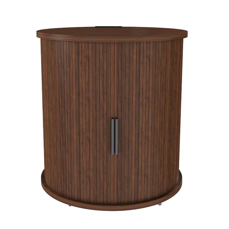 2-Tier Nightstand with USB Ports and Built-in Charging Station & Sliding Door