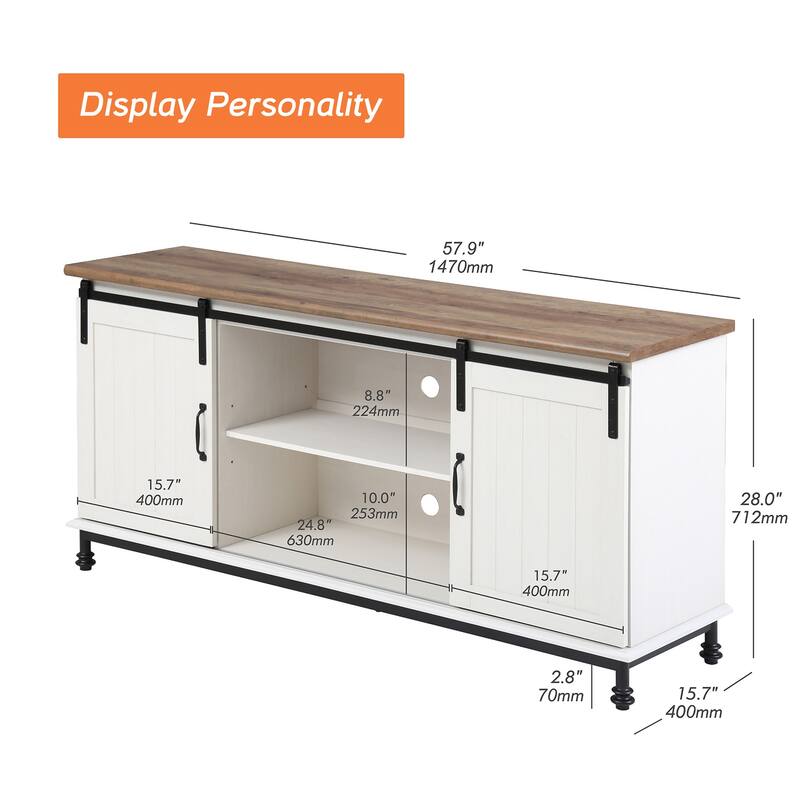 WAMPAT Farmhouse Sliding Barn Door TV Stands Storage Cabinets Entertainment Stand for TVs Up to 65"