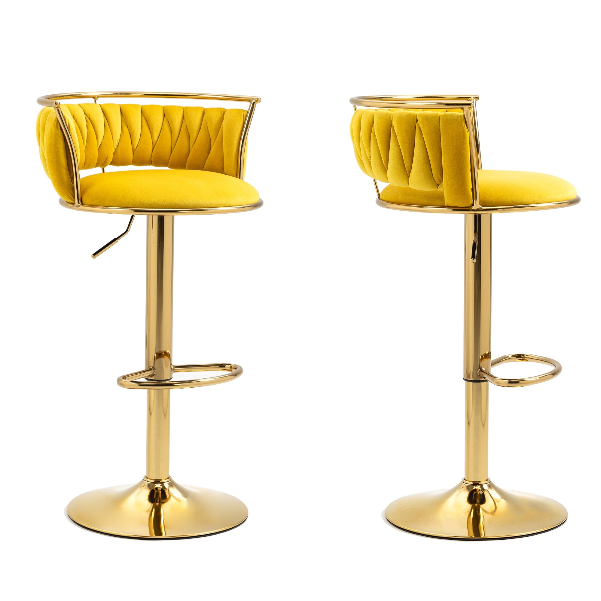 Set of 4 Bar Stools Adjustable Swivel with Gold Frame