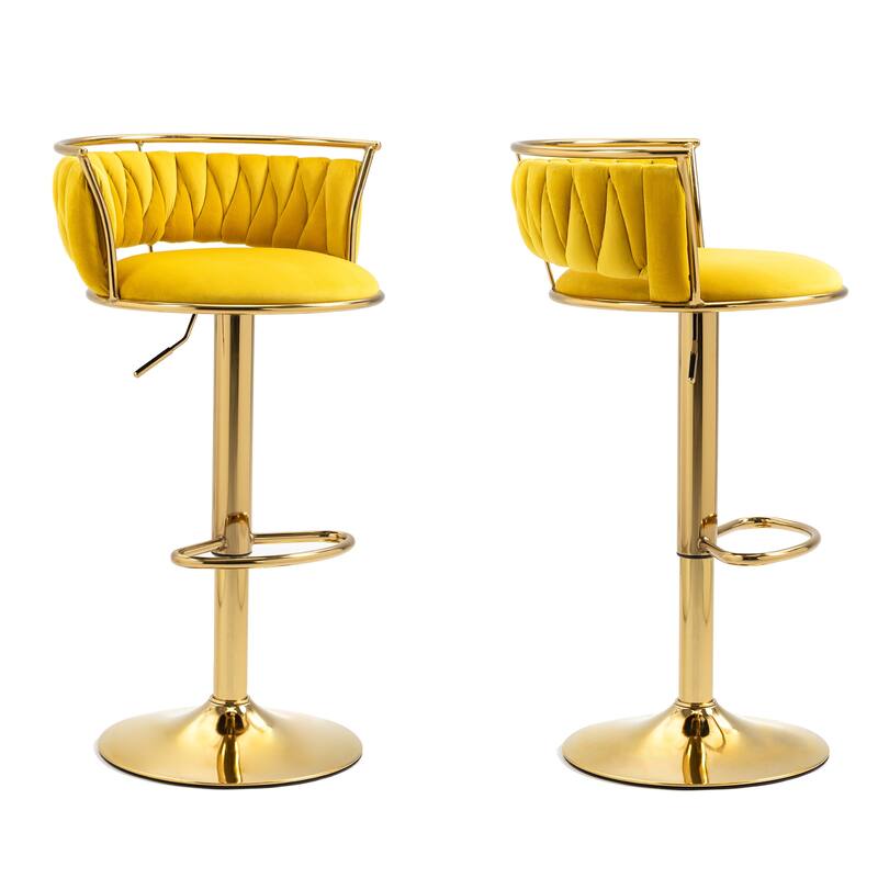 4 Set Modern Velvet Adjustable Swivel Bar Stools with Metal Frame