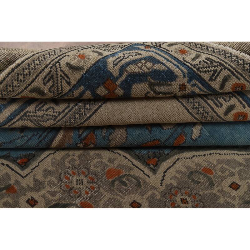 Blue Tabriz Vintage Persian Area Rug Handmade Traditional Wool Carpet - 9'7" x 12'8"