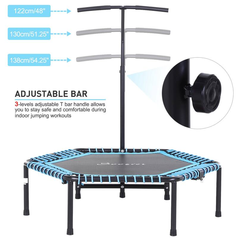 Foldable Fitness Trampoline for Adults with 3-Level Adjustable Handle - 41.25" L x 24.5" W x 4.75" H