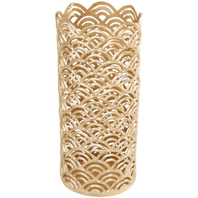 Silver or Gold Aluminum Metal Art Deco Inspired Geometric Vase with Arch Designs (Set of 2)