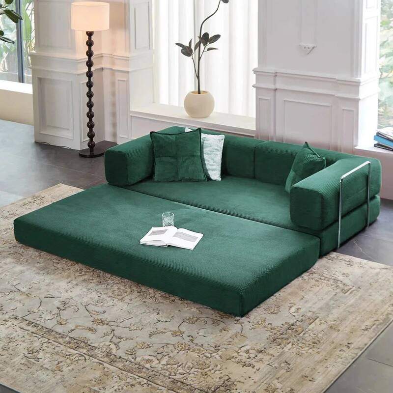 78.8"Convertible Sleeper Sofa Bed With Pillow Compression Sofa Comfy Futon Couch Lounge Sleeper Bed - Green