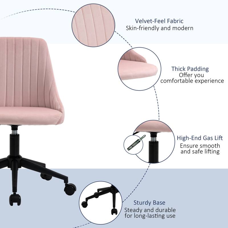 Office Desk Chair with Back and Wheels, Adjustable Height Vanity Chair, 360° Swivel Armless Rolling Home Chair - N/A