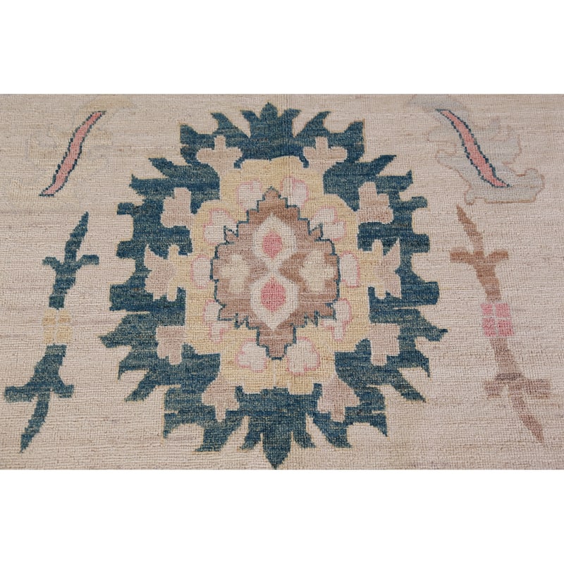 Hand Knotted Oriental 100% Wool Carpet Transitional All-Over Beige & Ivories Oushak Area Rug - 13' 9'' X 9' 11''
