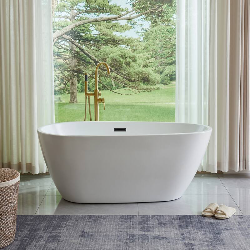 Vanity Art 59" Acrylic Freestanding Soaking Bathtub - White/Matte Black