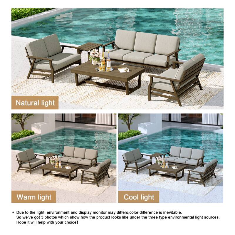 Teak Outdoor Seating Set with Daybed & Tables.