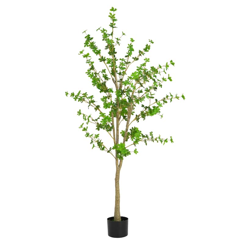 Roomfitters 76" Artificial Enkianthus Tree with Black Plastic Pot, Realistic Faux Indoor Decorative Plant for Home and Office