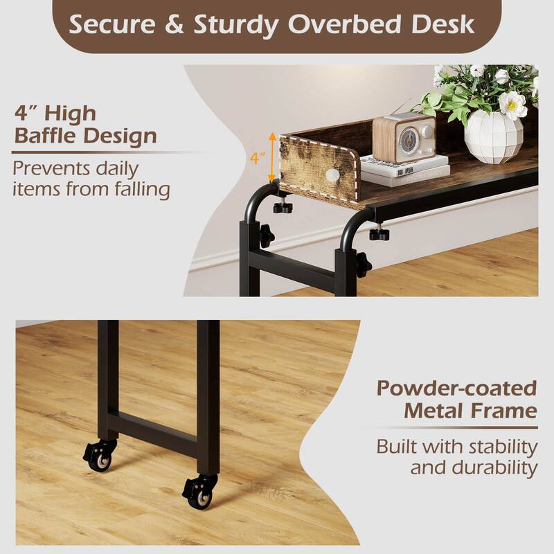 Costway Overbed Desk with Wheels with Adjustable Height & Length, - See Details