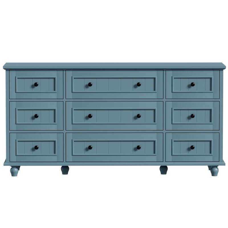 Vintage 9-Drawer Dresser Retro Storage Cabinet with Solid Legs